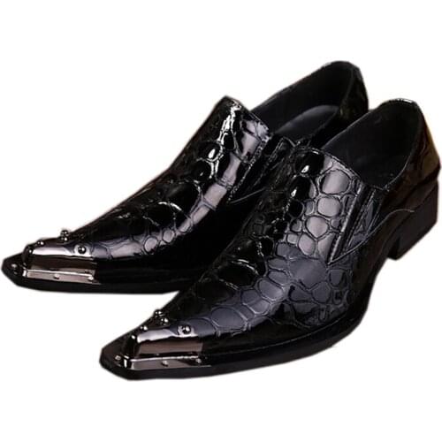 Batzuzhi-Fashion Stage show shoes man Business patent leather Mans shoes Black Dress Shoes Dress Formal black EU38-46