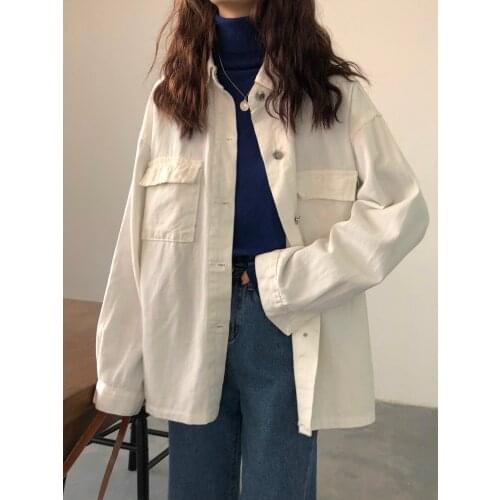 White Denim Jacket Womens New Fall Autumn And Winter All-Match Loose Korean Thin Top 2020