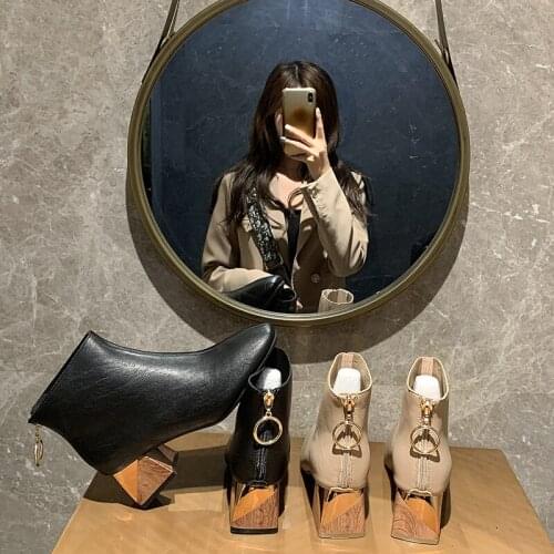 Martin boots thick heel short boots British style all-match back short tube back zipper high heel womens shoes single shoes X89