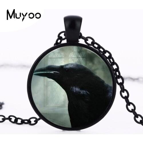 Movie The Crow Black Raven Photo Necklace fashion Jewelry Glass Picture Pendant chain mens steampunk Bird necklace Halloween HZ1