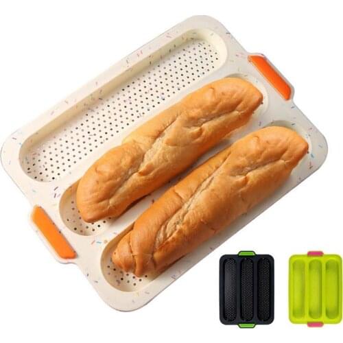 3Holes Bread Baguette Eclair Baking Mold Long Loaf Cookie Bun Silicone Mould Non Stick Bake Tray