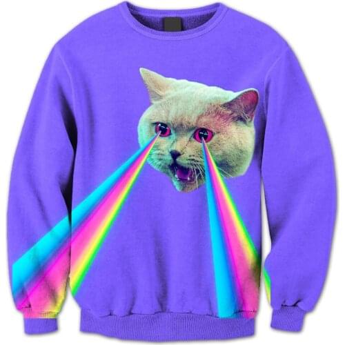REAL American SIZE Trippy Cool Cat 3D Sublimation Print Crew neck Sweatshirt Plus size 3XL 4XL 5XL 6XL