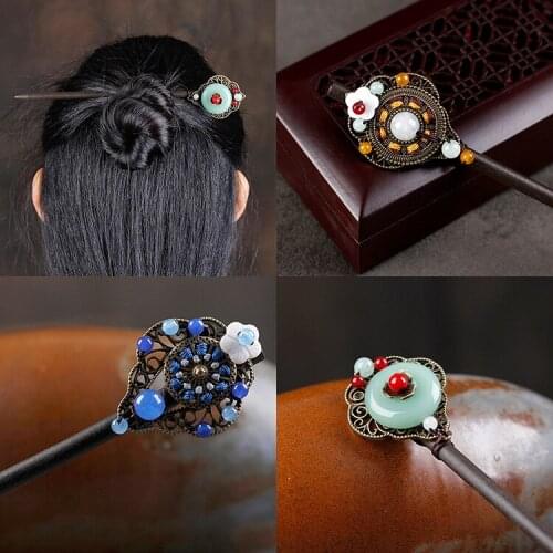 BYSPT Blue Flower Carved Headdress For Brides Chinese Vintage Hairpins Step Shake Wedding Hair Jewelry Accessories