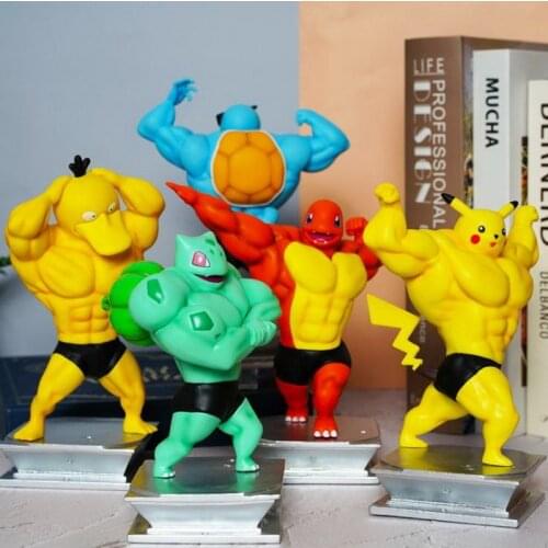 Pokemon Anime PVC Toys Models Dolls Collectible Pikachu Charmande Cosplay Muscle Man Squirtle Psyduck Boxed Figure Kids Gifts