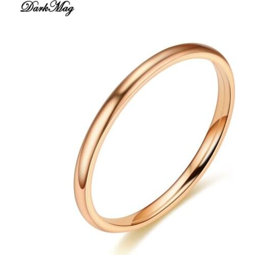 DarkMag Stainless Steel Rings Rose Gold Anti-allergy Smooth Simple Wedding Couples Rings Bijouterie