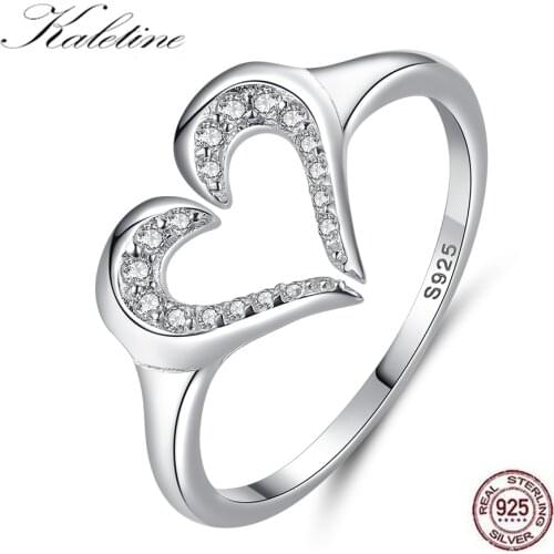 KALETINE 925 Sterling Silver wedding rings for women Romantic Heart Love Adjustable Open Ring Fashion Jewelry Gift For Girl