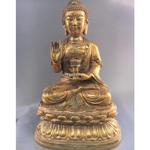 24'' brass carved lotus buddhism Vairocana tathagata Amitabha Sakyamuni buddha