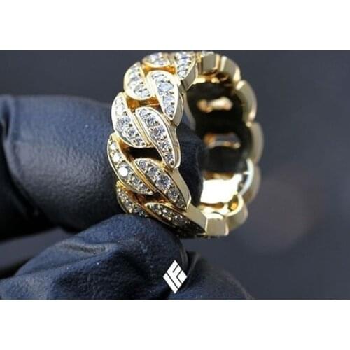 Fashion Mini Cuba Chain Design Ring Iced Out Paw Setting Micro Crystal Ring For Woman Men Engagement Wedding Finger Accessories
