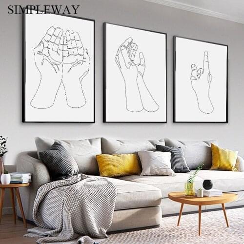 Prayer Allah Islamic Hand Canvas Painting Abstract Line Drawing Poster Art Print Simplicity Picture Modern Living Room Decor