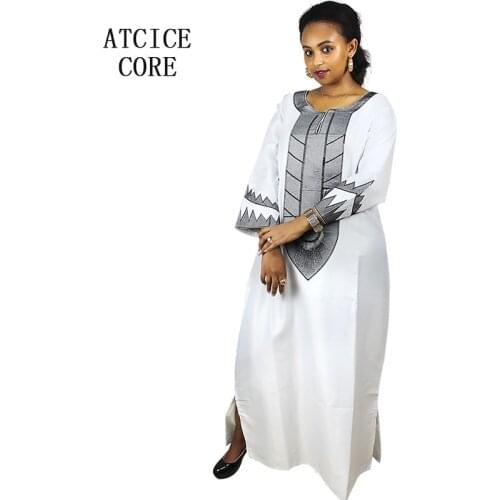 Soft material african lady design embroidery design long dress without scarf A226