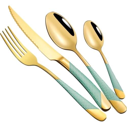 Carved European Cutlery Set Brief Luxury Eco Friendly Stainless Steel Dinner Set Fork Knife Spoon Vaisselle Table Art EK50DS