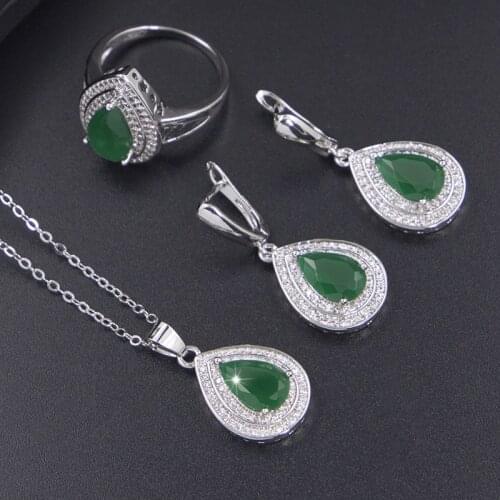 Funmode Classic Water Drop Green Cubic Zircon Necklace Earring Jewellery set for Women Accessories Gifts FS152