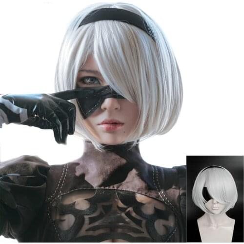 NieR:Automata 2B YoRHa No. 2 Type B Heroine Short Silver Grey Bobo Heat Resistant Cosplay Costume Wig (not include eye patch)
