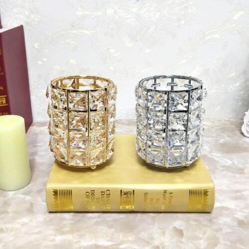 Nordic Cylinder Candle Holders Crystal Makeup Brush Pencil Container Metal Candle Stand Vases Home Wedding Decor Moro Glass XX