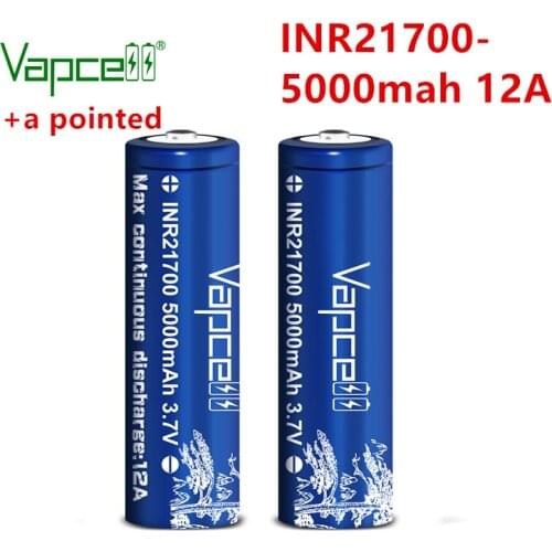 Original Vapcell 21700 5000 mAh 12A 3.7V Rechargeable Li-Ion high capacity button top (add a pointed ) for flashlight batteries