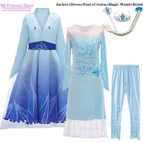 2021 Elsa Girl Princess Dress Winter Baby Girl Clothes Kids Halloween Party Cosplay Costume Children Anna Dress Clothing
