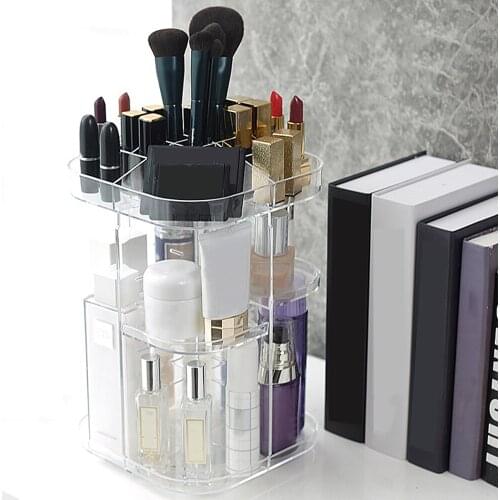 360 Degree Rotation Transparent Acrylic Cosmetics Storage Box Fashion Spin Multi-function Detachable Makeup Beauty Organizer
