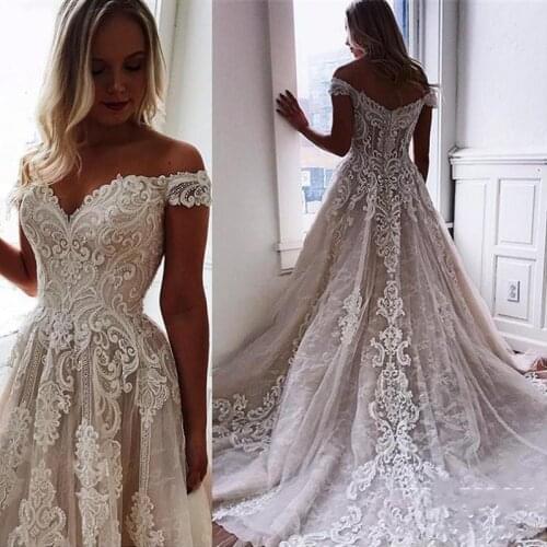 Luxury Elegant Lace Wedding Dresses 2021 robe de mariee Off The Shoulder A Line Wedding Gowns Custom Made Bridal Dress