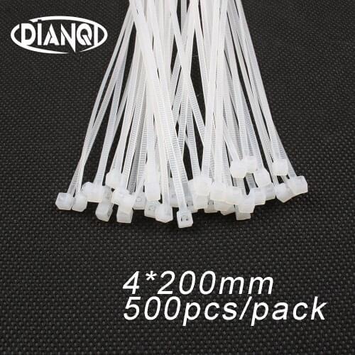 500pcs 4mm*200mm 3.5mm Self locking Nylon Cable Ties White color Plastic Zip Tie wire binding wrap straps UL Certified