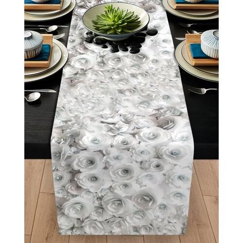 Runner drape table living room kitchen white flower rose patterned micro fabric cover runner pattern Free Shipping