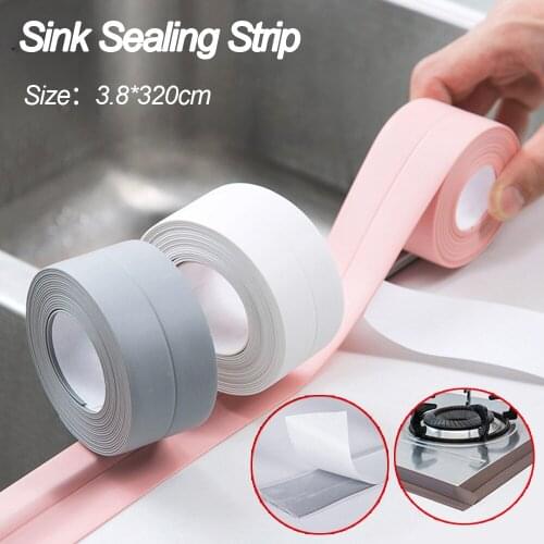 3.2mx38mm Bathroom Shower Sink Bath Sealing Strip Tape White PVC Self adhesive Waterproof Wall Sticker for Bathroom Kitchen