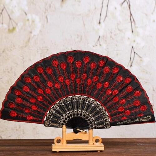 Beautiful Decorative Fans Plastic Cloth Folding Hand Fan Flower Wedding For Party Held Dance Pattern Style Spanish O3K1