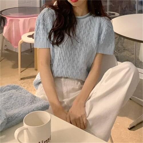 Spring Korean Version Of The New Slim And Simple Style All-Match Western Style Short-Sleeved Sweater Top Womens Clothing H437