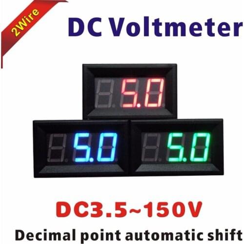 DC 3.5-150V DC 6.5-100V 2W Voltage Meter LED Digital Two Wires Voltmeter Red Blue Green Digits Volt Panel Meter Electrical Tools