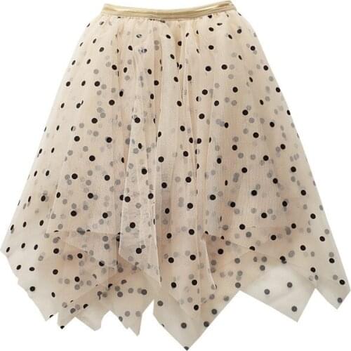 4 color Summer 2-7Years New Korean Polka Dot Girls skirt Asymmetrical Hem Mesh Skirt Children Clothing Long Waist Skirt Fashion