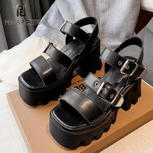 Thick-heeled Sandals Women Summer 2021 New Genuine Leather All-match Thick-soled Super High-heel Roman Sandals
