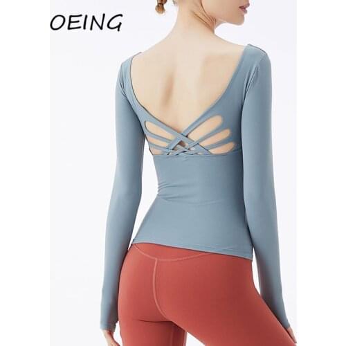 Women Long Sleeve Workout Top with Underwear Exercise Yoga Gym Clothes Open Back Gym Shirts