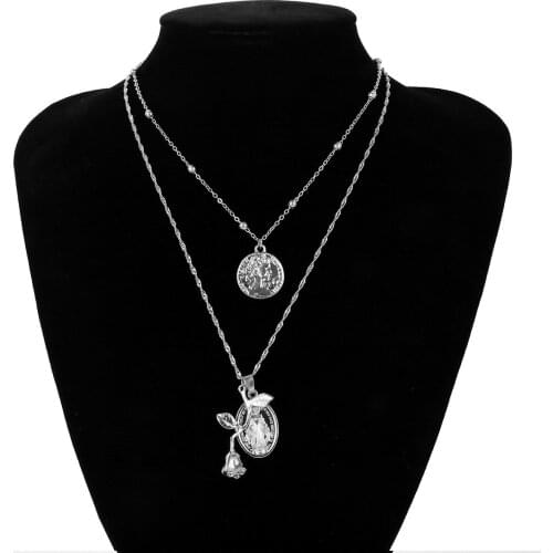 New Fashion Necklace Pictures Of The Virgin Mary Rose Necklace Multilayer Female Necklace Bohemian Selling Jewelry Wholesale