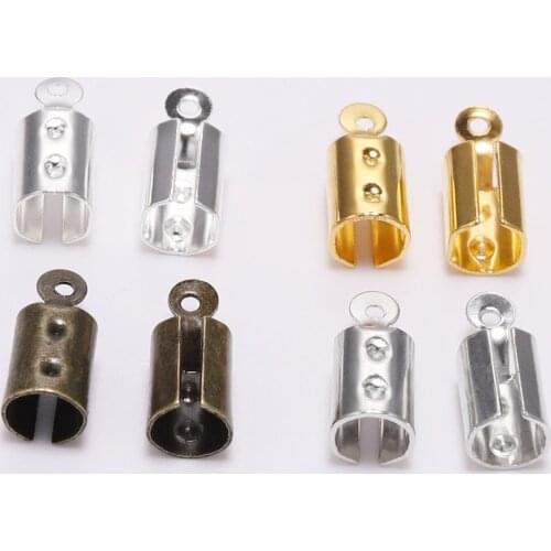 100pcs/lot 5x12mm Fold Over Crimp Cord End Leather Clasp Tip End Bracelet Connector For DIY Jewelry Making Findings Supplies