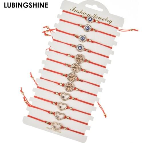 12pcs/set Handmade Woven Red Rope Chain Bracelet Set Crystal Evil Eye Tree of Life Charms Bracelets for Women Fashion Jewelry