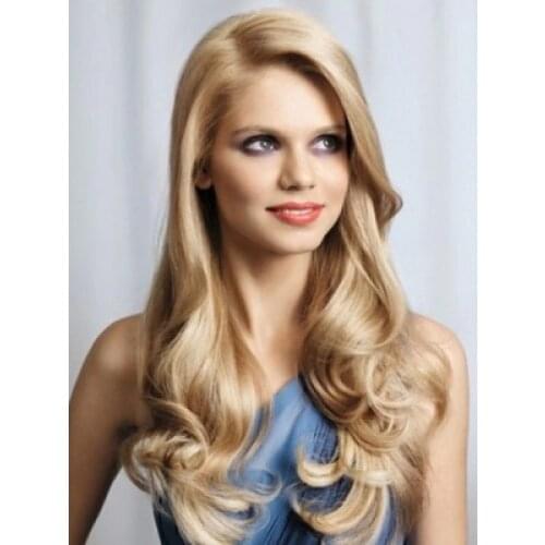 120% Density Indian Virgin Hair Long Deep Wave Blonde 613# Light Blone Soft Lace Front Prom Wigs