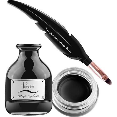 2019 Brand Professional Eyeliner Makeup Eye Liner Gel Long Lasting Magic Waterproof Black Eyeliner Gel with Feather Brush