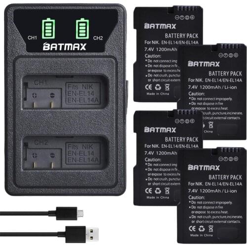4X EN-EL14 EN EL14 Battery Bateria + LED Bulit-in USB Dual Charger MH-24 for Nikon D3100 D5200 DF P7000 P7100 P7200 P7700 P7800