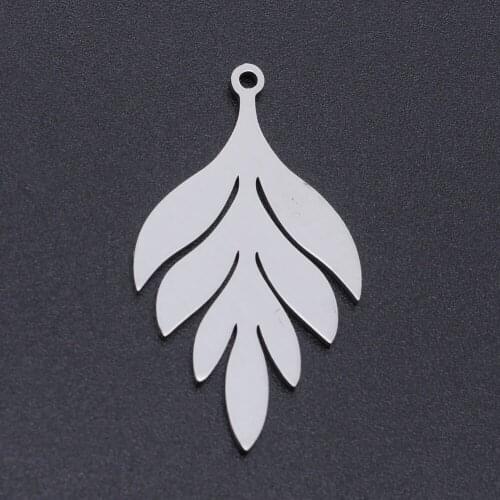 5pcs/lot 100% Stainless Steel Peacock Feather Charms Pendants Wholesale Jewelry Making Charms