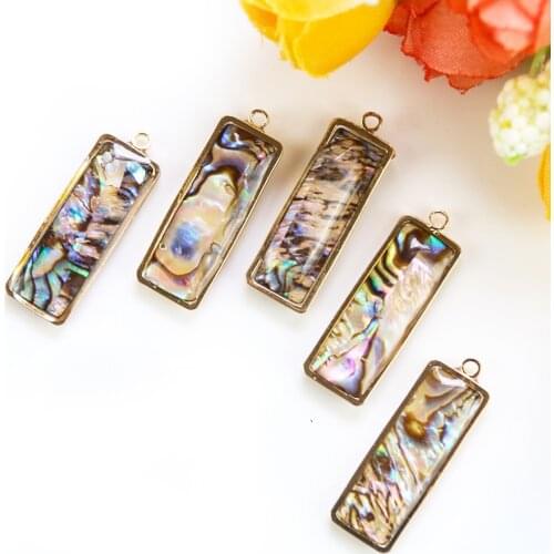 5pcs Rectangle Natural Abalone Shell Sheet Strip Charms Resin Cover Pendant DIY Girl Earrings Dangle Finding Jewelry Accessories