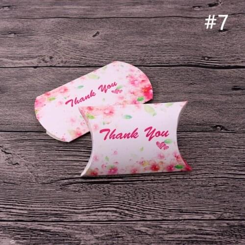 6.5x9x2.5cm Lovely Pink Sakura Pattern Pillow Shape Paper Box Printed Thank You Heart 10pcs/lot For Exquisite Candy Present Box