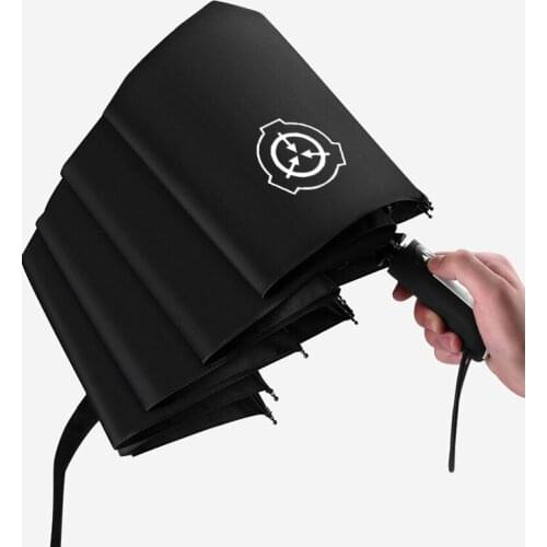 Anime SCP Automatic Umbrella Tri-Folding Special Containment Procedures Cartoon Windproof Foldable Sun Rain Pocket Black