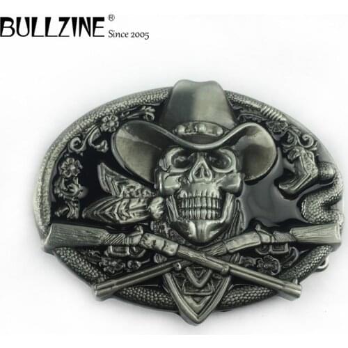 Bullzine retro zinc alloy black enameled LUXURIOUS Skull belt buckle FP-02671-1 western jeans gift belt buckle drop shipping