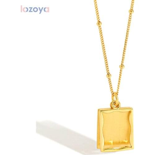 LOZOYA 925 Sterling Silver Big Square Pendant Rock Punk Long Chain Necklace Rock Punk Jewelry Wedding Friendship Jewels