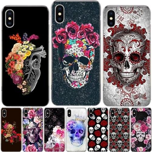 Floral Sugar Skull Phone Case For Iphone 12 MIni 11Pro MAX XS 8 7 6 6S Plus X 5 5S SE XR SE 2020 Cover Shell Coque