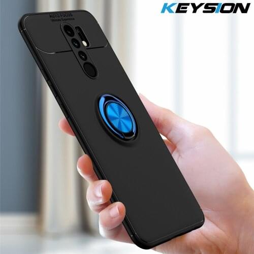 KEYSION Metal Ring Case For Redmi 9 Soft Matte Silicone Shockproof Back Phone Cover for Xiaomi Redmi Note 9 10X 4G 10 Pro 5G