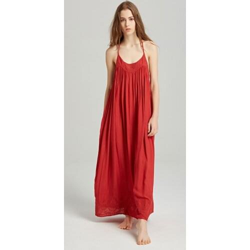 Boho Backless Rayon Long Dress for Beach 20201 Summer Vintage Strappy V-neck Floral Embroidered Casual Loose Maxi Dress Vestidos