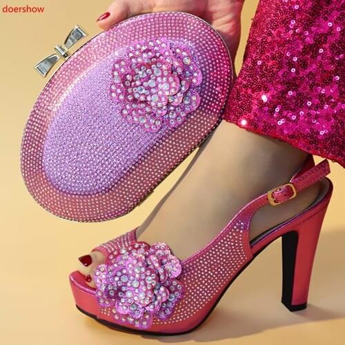 Doershow 2019 Italian Shoes and Bags To Match Shoes with Bag Decorated with Rhinestone Shoes and Bag Set African Sets !HXX1-13
