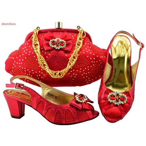 Doershow High Quality red New Arrival Italian Women Shoe and Bag Set African Matching Shoes and Bags Italian for Party SFG1-11