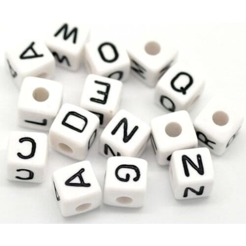 DoreenBeads Mixed Alphabet/Letter Cubic Beads White At Random Jewelry DIY Charms Findings 10mm x 10mm(3/8"),sold per pack of 100