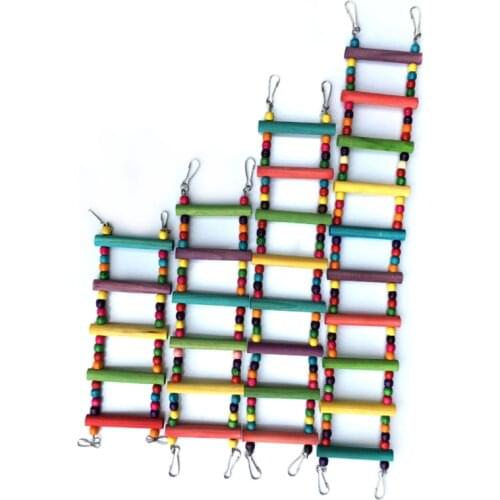 1pcs Birds Pets Parrots Ladders Climbing Toys Hanging Colorful Wooden beads With Natural Wood Birds toys Bird cage accessories